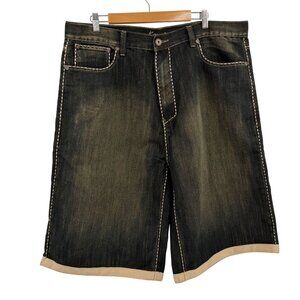 Koman wide leg denim shorts size 40 long jorts black hip hop streetwear y2k